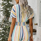 Stripes on Stripes Multicolored Stripe V-Neck Smocked Waist Romper