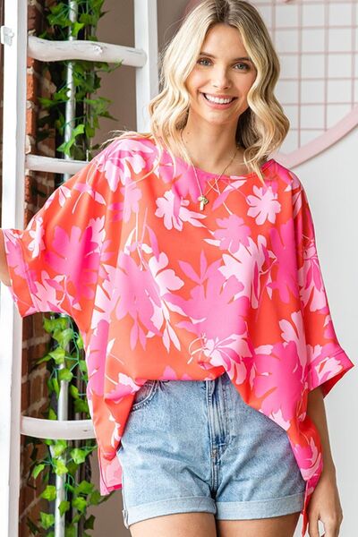 First Love Blossoms and Sunshine Slit Printed Half Sleeve Blouse