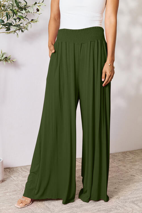 Double Take Phenomenally Me Smocked Wide Waistband Wide Leg Pants