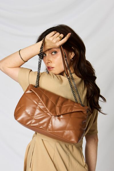 SHOMICO Break The Chains PU Leather Chain Handbag in Tan