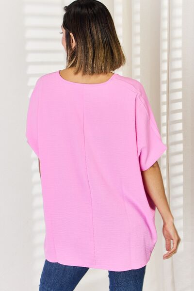 Zenana Livin' Life Texture Short Sleeve T-Shirt in Candy Pink