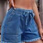 Essentially Yours Drawstring Raw Hem Denim Shorts