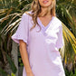 BiBi Lavender Chic V-Neck Short Sleeve Blouse