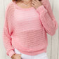 Double Take Blushing At The Shore Openwork Dropped Shoulder Knit Top