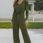 Wife Mom Boss Belted Long Puff Sleeve V-Neck Jumpsuit