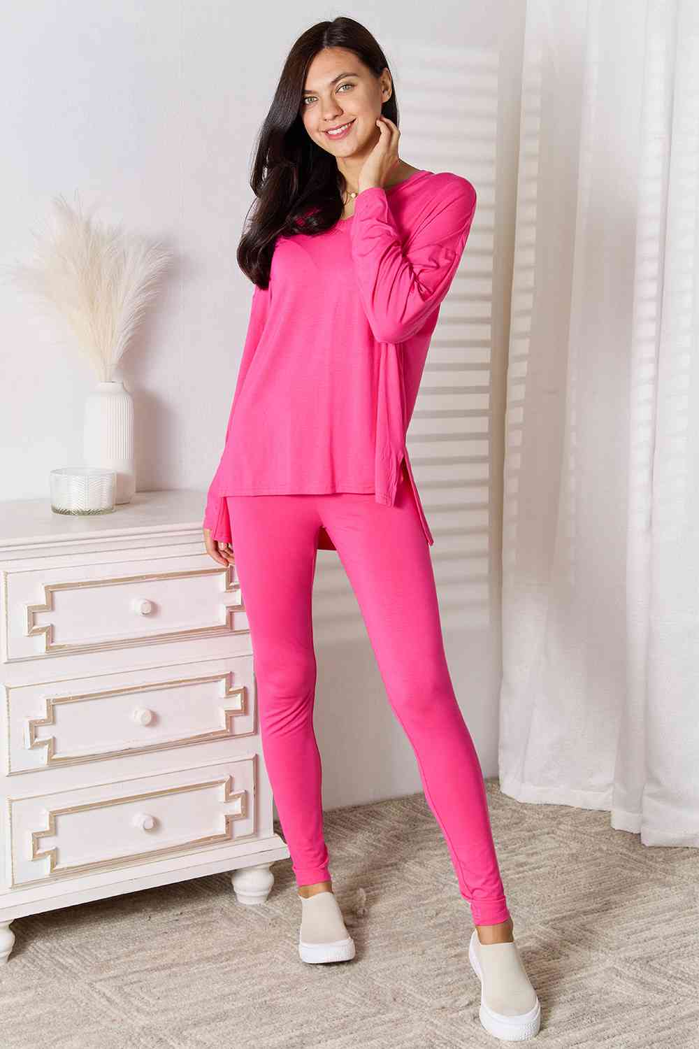 Basic Bae Ready To Unwind V-Neck Soft Rayon Long Sleeve Top and Pants Lounge Set