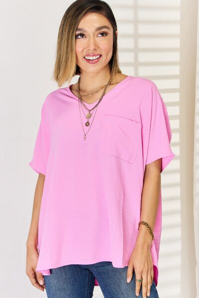 Zenana Livin' Life Texture Short Sleeve T-Shirt in Candy Pink