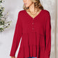 Double Take Cute and Powerful Half Button Long Sleeve Ruffle Hem Blouse