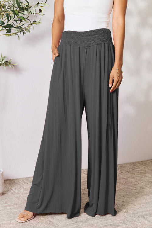 Double Take Phenomenally Me Smocked Wide Waistband Wide Leg Pants
