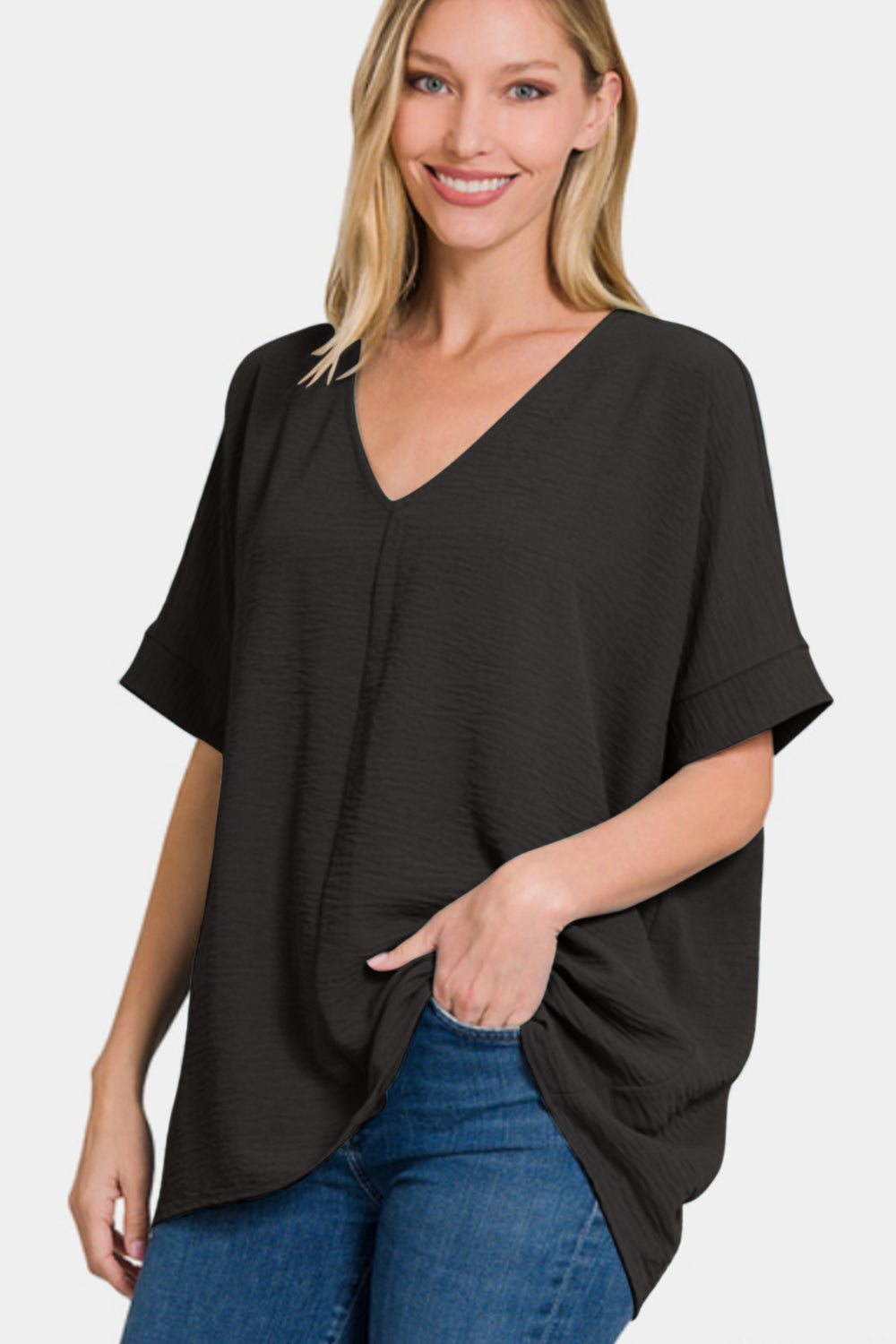 Zenana Instant Connection V-Neck Short Sleeve Top