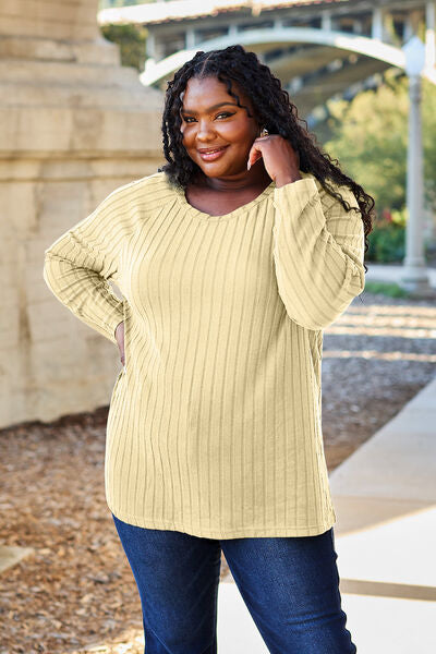 Basic Bae I'm So Cute Ribbed Long Sleeve Knit Top