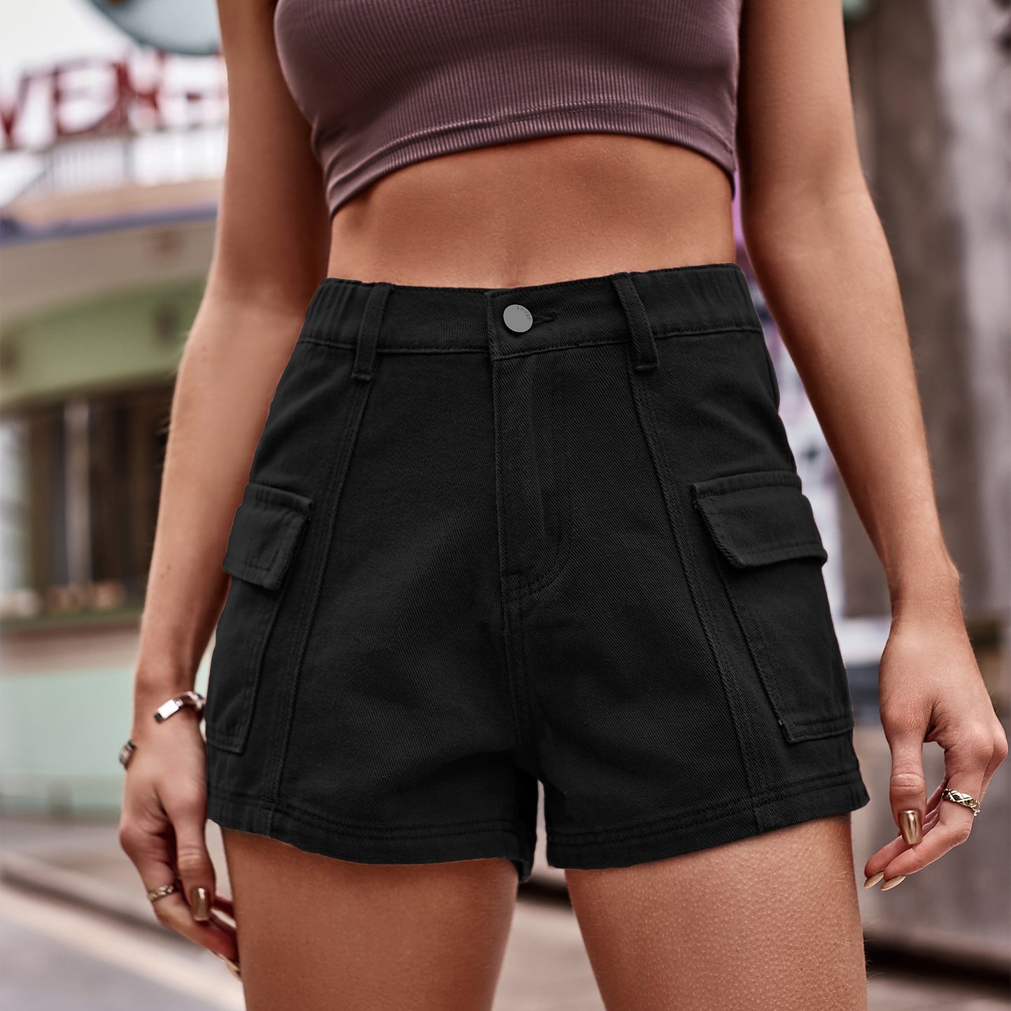 Turn Up The Music High-Waist Denim Shorts with Pockets