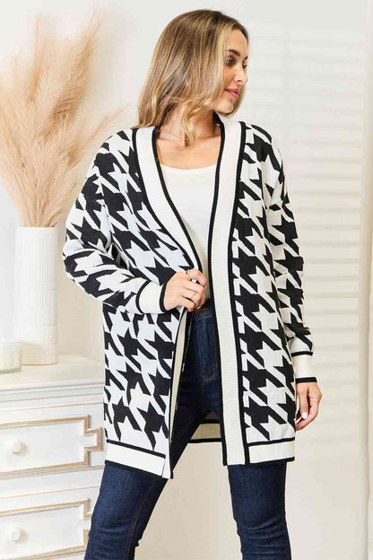 Woven Right Never Fades Houndstooth Open Front Longline Cardigan