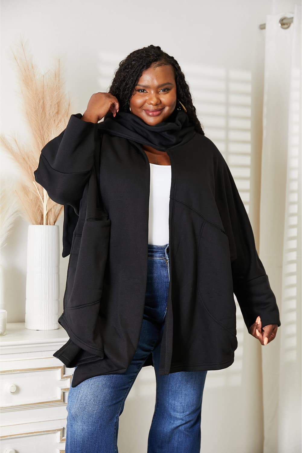 HEYSON Cuddled Up Open Front Cardigan with Scarf Design