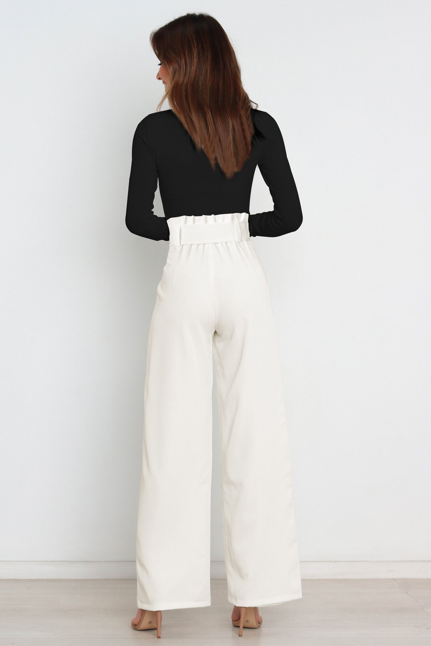 Office Chic Tie Front Wide Paperbag Waist Leg Pants