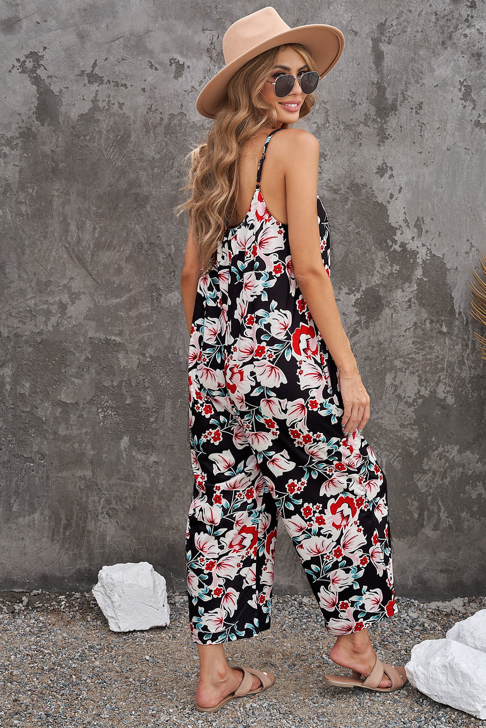 Vacation Mode On Botanical Print Spaghetti Strap Cropped Jumpsuit