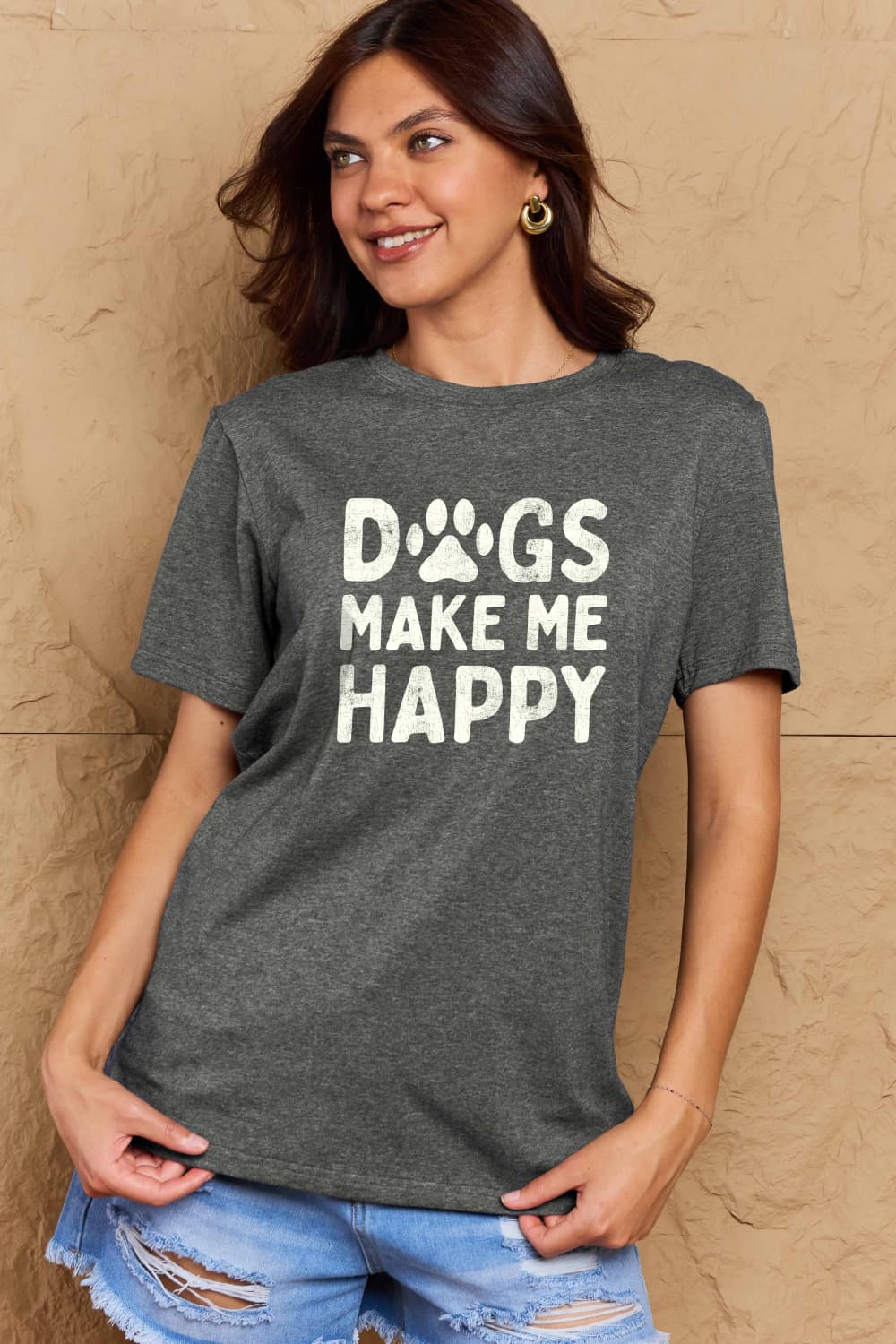 Simply Love DOGS MAKE ME HAPPY Graphic Cotton T-Shirt