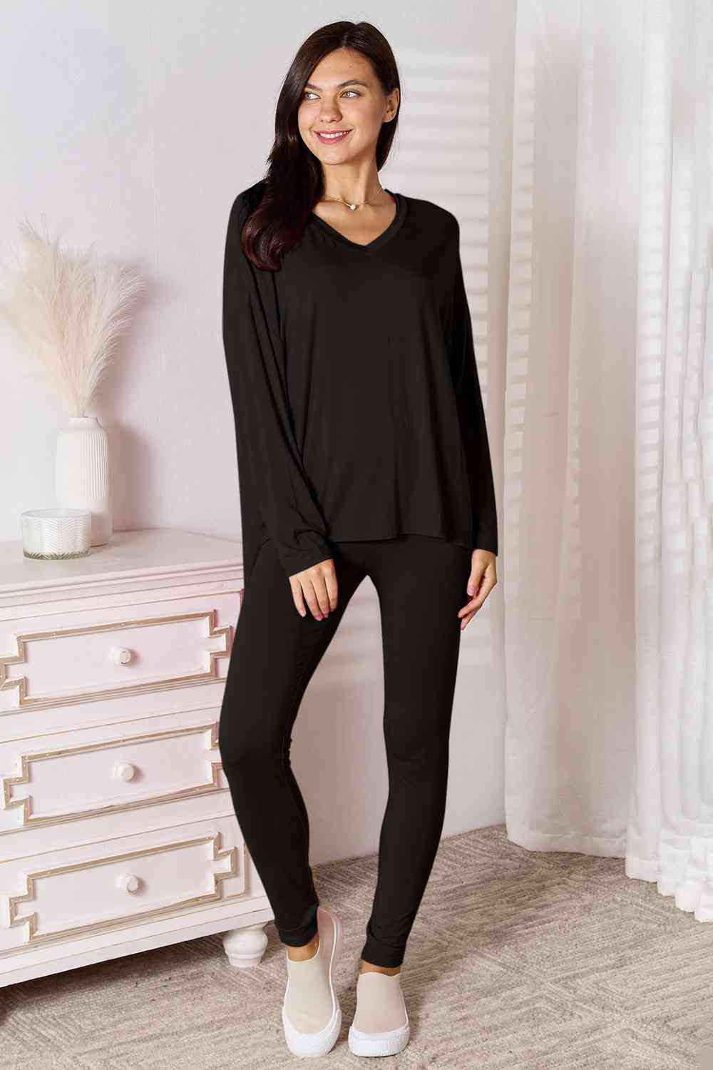Basic Bae Ready To Unwind V-Neck Soft Rayon Long Sleeve Top and Pants Lounge Set