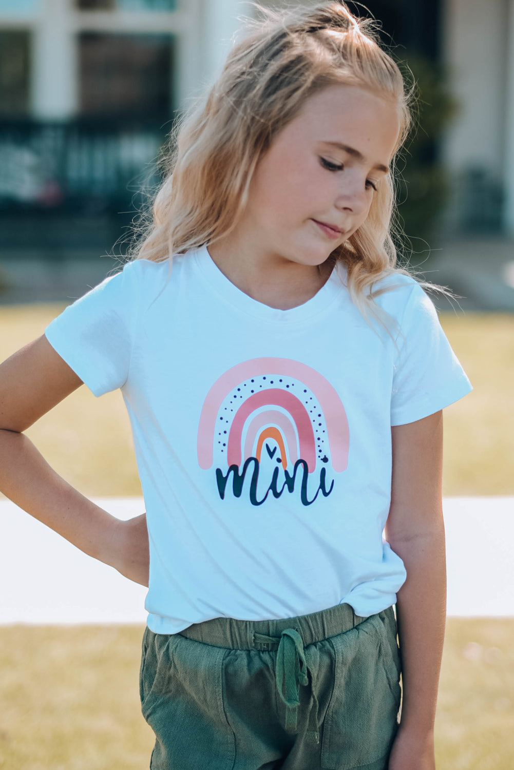 Mama's Mini Rainbow Round Neck Girls Graphic Tee Shirt