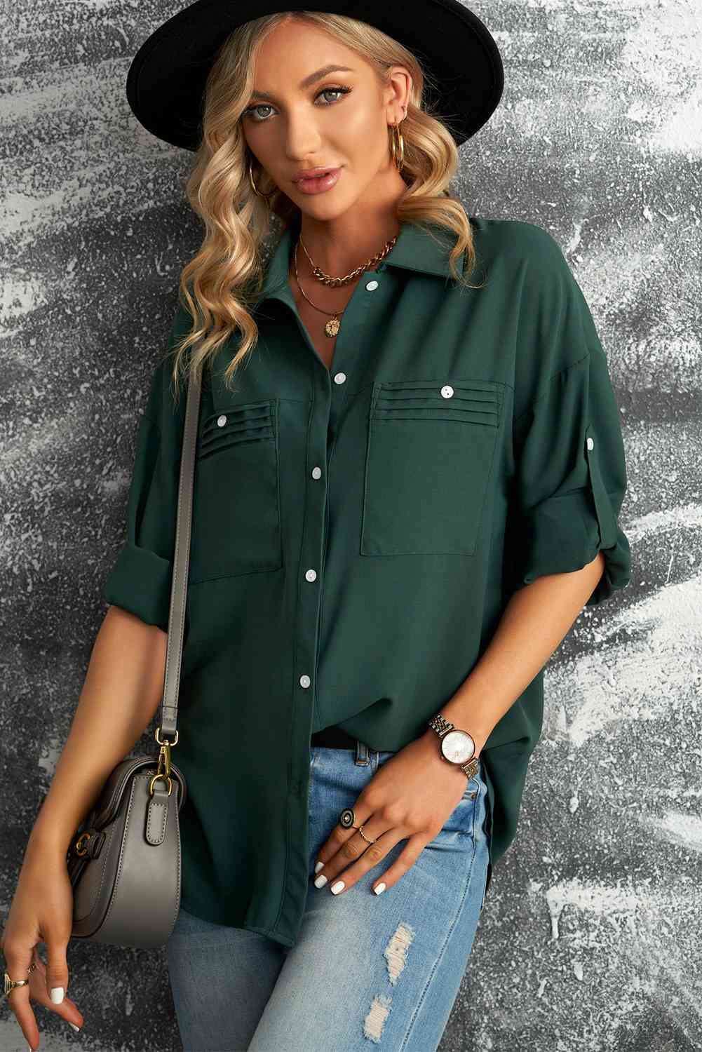 Roll With It Button-Up Roll-Tab Sleeve Shirt