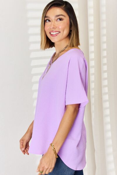 Zenana Livin' Life Texture Short Sleeve T-Shirt in Bright Lavender