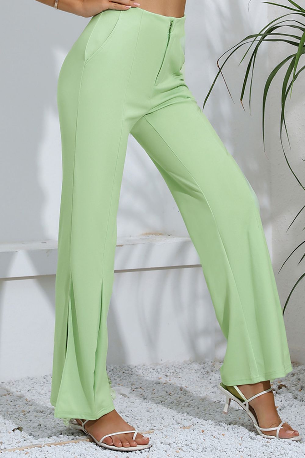 Mint Flare High-Rise Slit Flare Pants