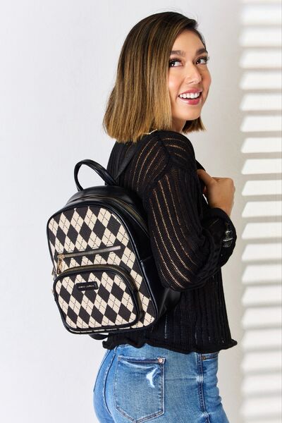 David Jones Taking The Scenic Route Argyle Pattern PU Leather Backpack