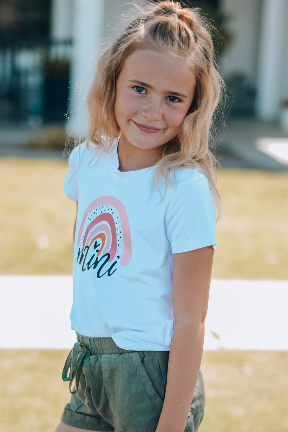 Mama's Mini Rainbow Round Neck Girls Graphic Tee Shirt