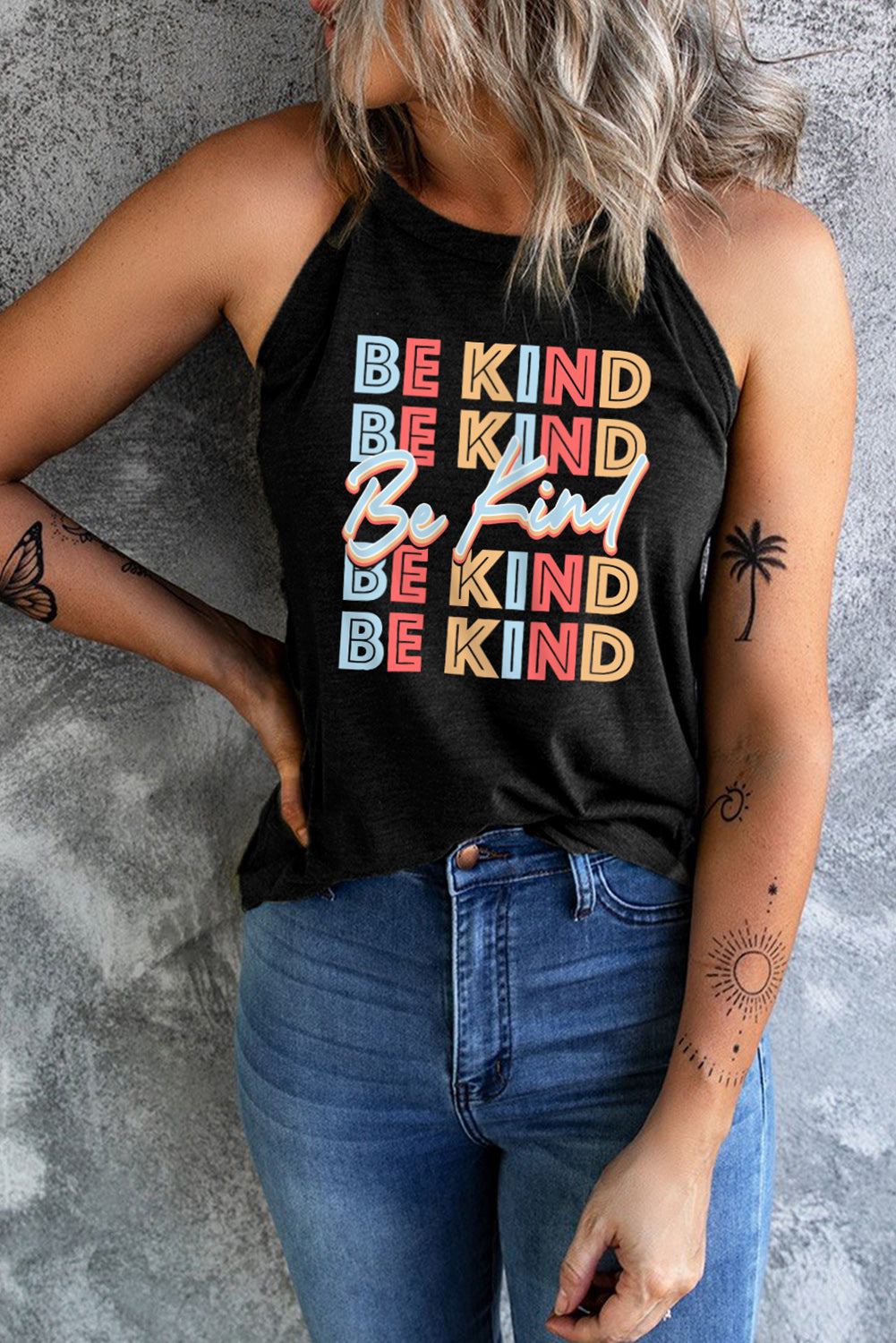 BE KIND Grecian Neck Graphic Tank Top