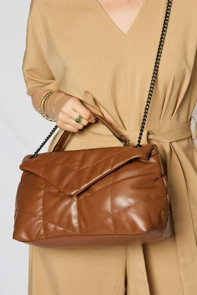 SHOMICO Break The Chains PU Leather Chain Handbag in Tan