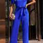 Wife Mom Boss Belted Puff Sleeve V-Neck Jumpsuit in Royal Blue
