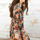 Sunshine Sweetheart Floral Print Long Sleeve Dress in Dark Grey