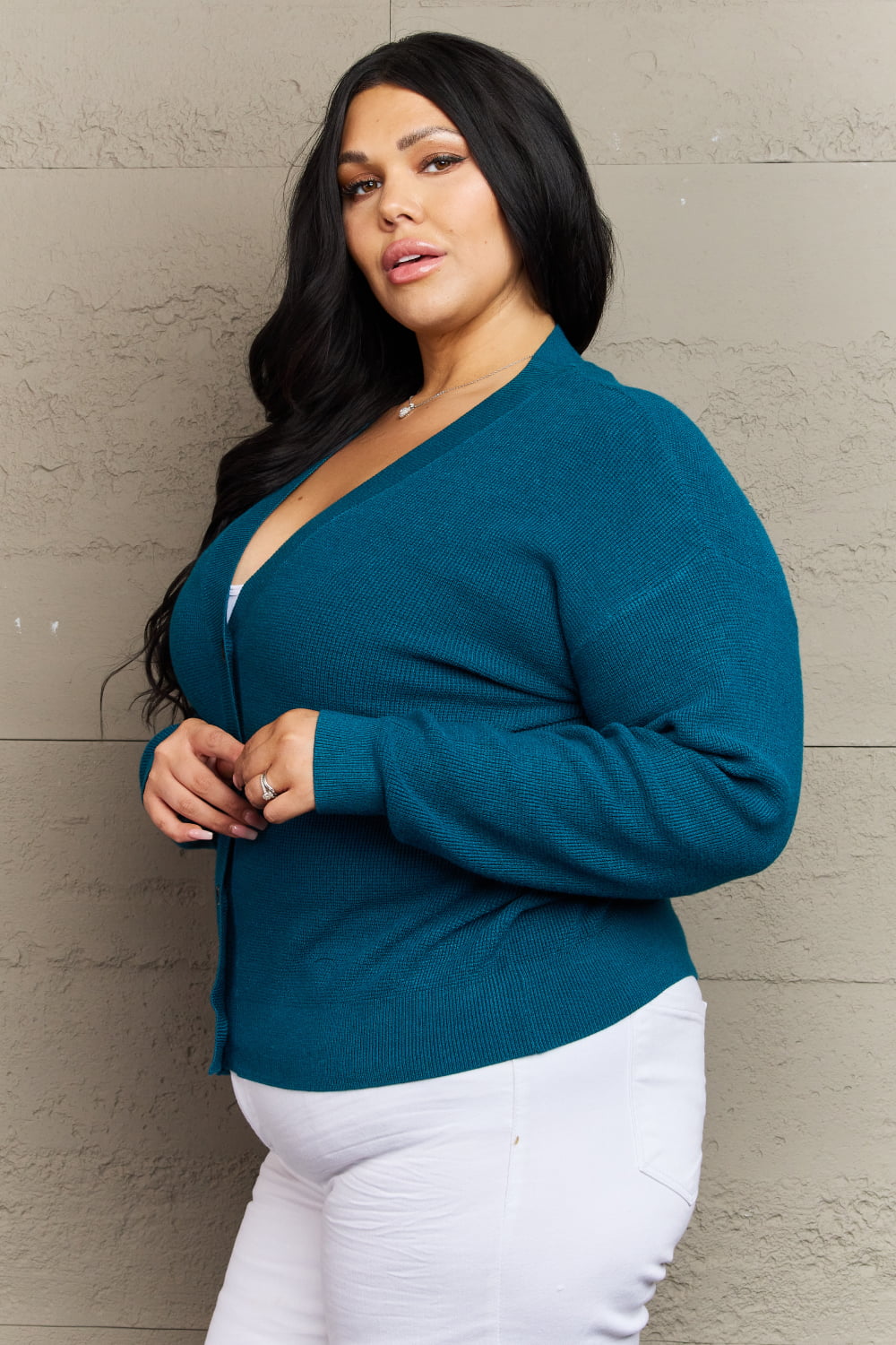 Zenana Kiss Me Tonight Button Down Cardigan in Teal