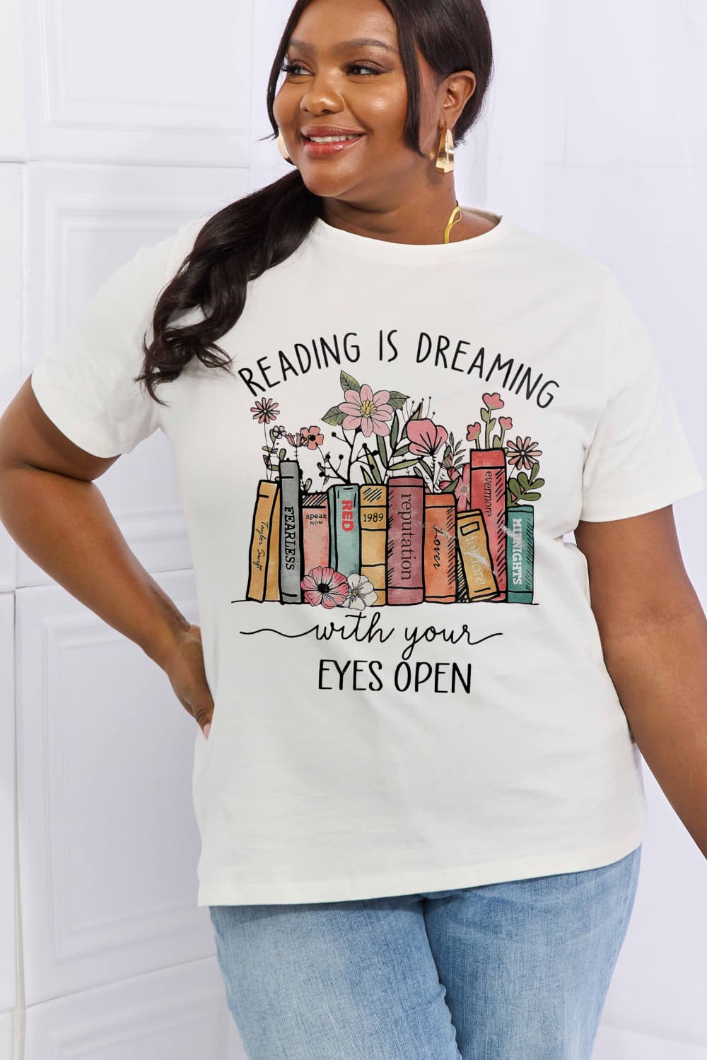 Simply Love READING IS DREAMING WITH YOUR EYES OPEN Graphic Cotton Tee