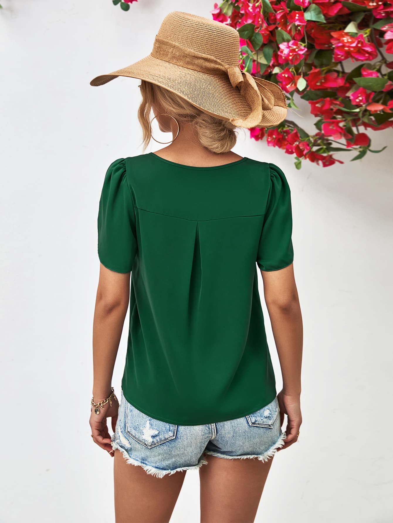 Meet Me Under The Shade Cutout Round Neck Petal Sleeve Blouse