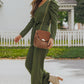Wife Mom Boss Belted Long Puff Sleeve V-Neck Jumpsuit