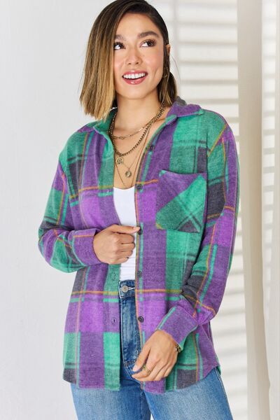 Zenana Mardi of Luck Plaid Button Up Long Sleeve Shacket