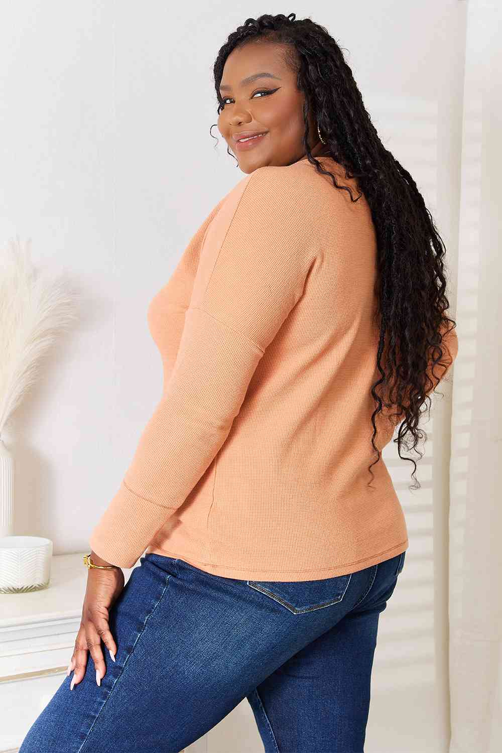 Basic Bae Pumpkin Patch Half Button Long Sleeve Top