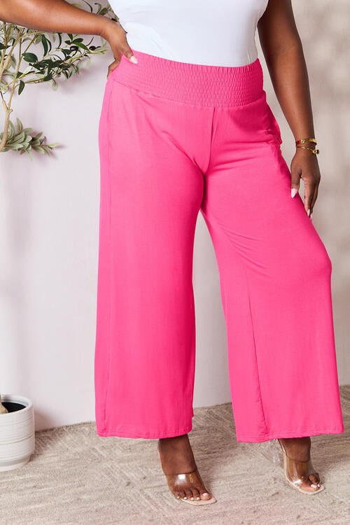 Double Take Phenomenally Me Smocked Wide Waistband Wide Leg Pants