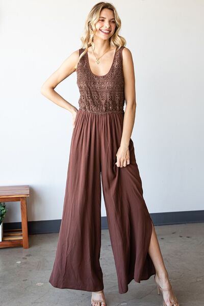 First Love Sunshine In My Life Tie Back Sleeveless Slit Wide Leg Jumpsuit