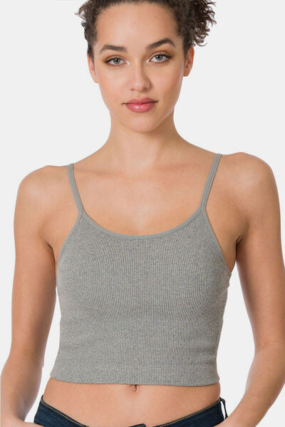 Zenana Just Living Ribbed Seamless Cropped Cami with Bra Pads