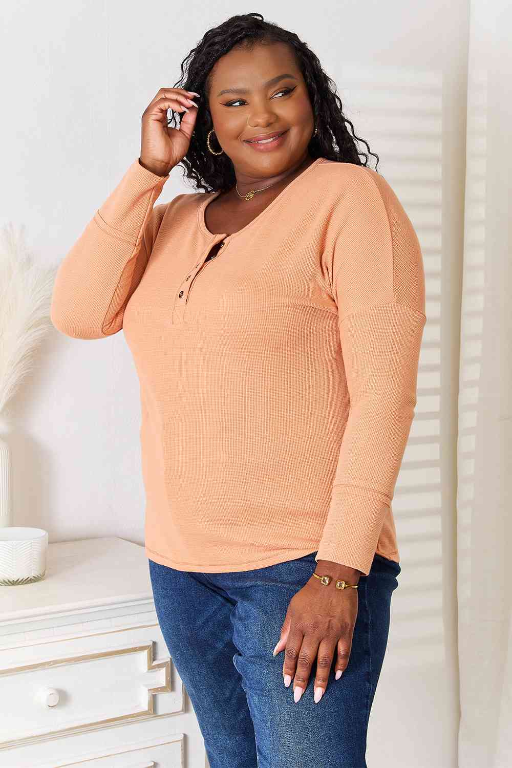 Basic Bae Pumpkin Patch Half Button Long Sleeve Top