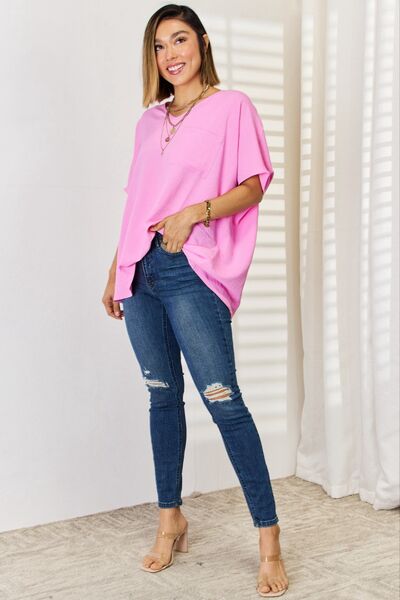 Zenana Livin' Life Texture Short Sleeve T-Shirt in Candy Pink