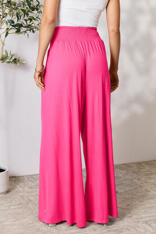 Double Take Phenomenally Me Smocked Wide Waistband Wide Leg Pants