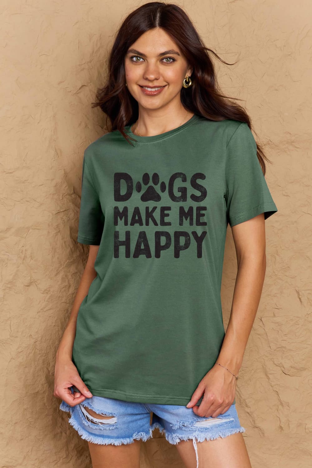Simply Love DOGS MAKE ME HAPPY Graphic Cotton T-Shirt