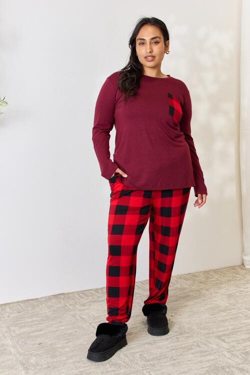 Zenana Whispering Stars Plaid Top and Pants Pajama Set