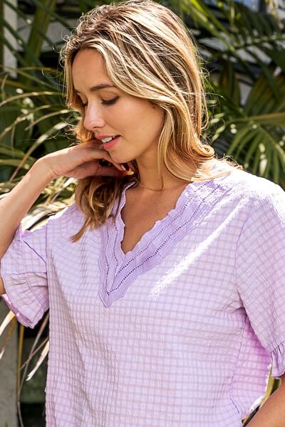 BiBi Lavender Chic V-Neck Short Sleeve Blouse