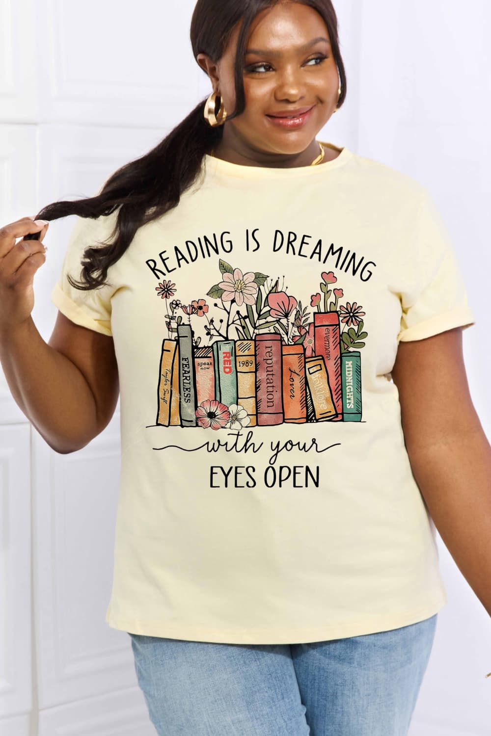 Simply Love READING IS DREAMING WITH YOUR EYES OPEN Graphic Cotton Tee