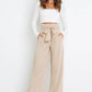 Office Chic Tie Front Wide Paperbag Waist Leg Pants