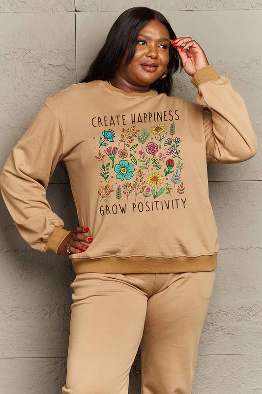 Simply Love CREATE HAPPINESS  GROW POSITIVITY Graphic Sweatshirt